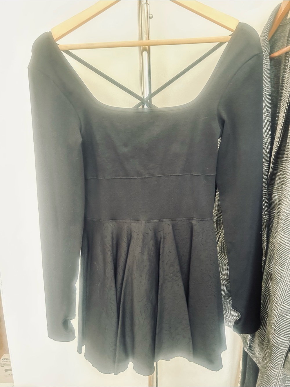 Black Long-Sleeve Skater Dress with Scoop Back